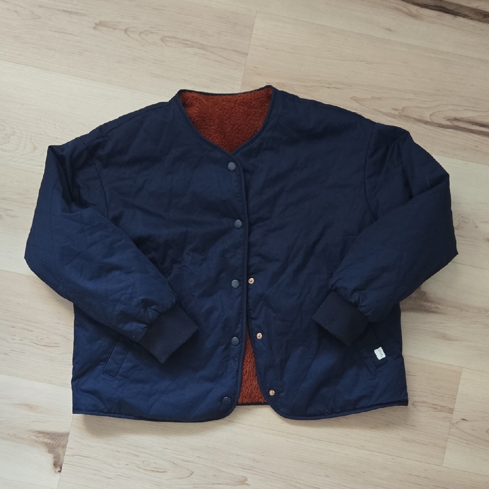 Reversible Navy Bomber Jacket with Rust Sherpa Lining